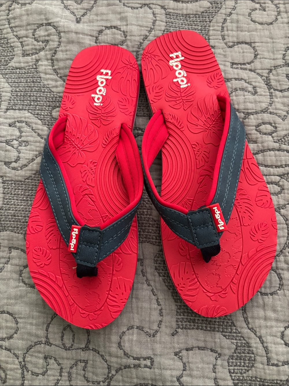 Floopi Women’s Red Flip Flops with Gray Straps